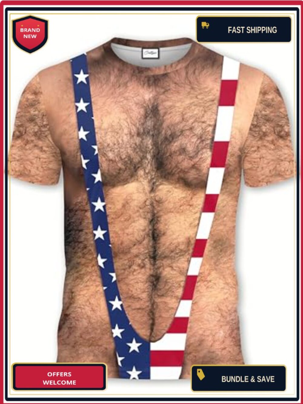 Men's Graphic Tee Hairy Chest American Flag Costume T-Shirt Polyester